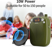 Load image into Gallery viewer, SHIDU Voice Amplifier, 10W Speaker with Microphone Headset Portable Megaphone PA System Support Bluetooth, FM, TF Card, USB Flash Disk for Teachers, Classroom, Tour Guide, Training (Green)