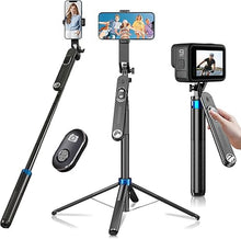 Load image into Gallery viewer, Selfie Stick Phone Tripod-71 Cell Phone Holder with Remote, 1/4" Screw Thread Adapter, Travel Tripod for Recording, Video and Picture, Compatible with iPhone, Android, Camera & Gopro