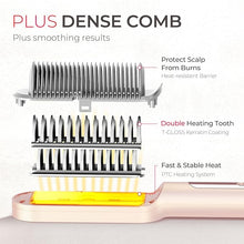 Load image into Gallery viewer, TYMO Ring Plus Ionic Hair Straightener Brush - Straightening Comb with Negative Ions for Women, Titanium Coating, 9 Temp Settings & LED Display, Dual Voltage, Professional Styling Tools, Gold Blush