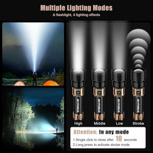 Load image into Gallery viewer, SKYFIRE LED Flashlight 10000 High Lumens,Super Bright Rechargeable Flashlight with Ignition Lens, Zoomable,Four Modes,Waterproof Flash Light for Camping Essentials,Outdoor,Home (Black &Gold)