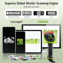 Load image into Gallery viewer, Tera Barcode Scanner Wireless 2D QR with Stand: Digital Setting Screen Keypad Pro Version Extra Fast Scanning Speed Works with Bluetooth 2.4G Wireless USB Wired Bar Code Reader HW0009-Z Green