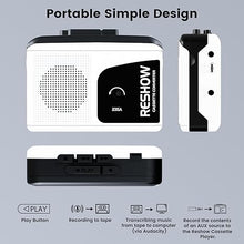 Load image into Gallery viewer, Reshow Portable Walkman Cassette Tape Player with Built-in Speaker and Headphone Jack, USB C Cassette to MP3 Converter, Reverse Recording to Tape, Cassette Tape Recorder, Full Stereo Sound-White