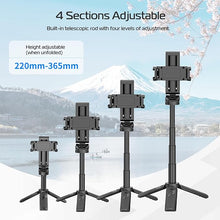 Load image into Gallery viewer, ULANZI JJ02 Selfie Stick Tripod, Extendable Grip Phone Tripod with Detachable Remote Pocket Size, 3-in-1 Mini Phone Grip 2 Cold Shoe, 10m/393.7'' Wireless Shutter, Vlog Livestreaming Photography