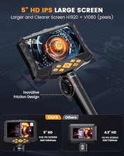 Load image into Gallery viewer, Oiiwak 5" IPS Dual Lens Articulating Borescope, Endoscope Camera with Light 2-Way 1080P Inspection Camera 0.33'' Snake Camera Bore Scope Camera for Wall Automotive Aircraft Plumbing House