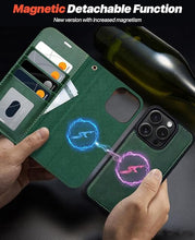 Load image into Gallery viewer, OCASE for iPhone 16 Pro Max Case Detachable Wallet Case with Card Holder, 2 in 1 Pu Leather Flip Folio with RFID Blocking Stand Wrist Strap Shockproof Phone Cover 6.9 Inch 2024, Blackish Green