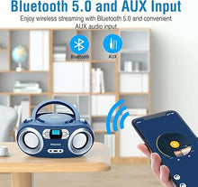 Load image into Gallery viewer, MEGATEK Portable CD Player Boombox with FM Radio, Bluetooth, and USB Port | Clear Stereo Sound | CD-R/RW and MP3 CDs Compatible | 3.5mm Aux Input and Headphone Jack | Backlit LCD Display - Blue Jay