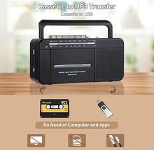 Load image into Gallery viewer, Boombox MP3 Conversion Cassette Tape Player Recorder AM FM Radio, Cassette to MP3 Digital Converter, USB Recording, Built-in Microphone, Big Speaker and Earphone Jack by AC or C Batteries