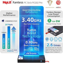 Load image into Gallery viewer, MeLE Fanless Mini PC Stick N100 PCG02 Pro 8GB LPDDR4x 256GB eMMC Micro Computer 2x HDMI 4K WiFi 5 BT5.1 Gigabit Ethernet, Support Linux, PD3.0 Protocol on Industrial IoT Office Digital Signage MES WMS