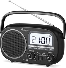 Load image into Gallery viewer, Portable Radio AM FM with Bluetooth,Built-in Rechargeable Battery/Plug in Wall/4*D Cell Battery Operated Radio, Digital Time Display, Transistor Radio for Home,Outdoor,Gift,Seniors Black