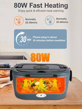 Load image into Gallery viewer, Heated Lunch Box, 80W Electric Lunch Box with Dual-compartment Container and Lid, 12V/24V/110V Food Warmer with Utensils and Insulated Bag for Car/Truck/Office (Black)