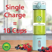 Load image into Gallery viewer, BRENTWOOD RJB-100BL Portable Battery-Operated USB-Chargeable Glass Blender, 17 oz, Blue