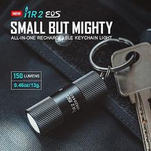 Load image into Gallery viewer, OLIGHT i1R 2 EOS 150 Lumens Tiny Rechargeable Keychain Flashlight EDC Mini LED Keyring Light with Built-in Battery for Camping Hiking Dog Walking etc (Black)