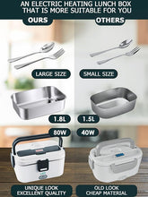 Load image into Gallery viewer, Buddew Electric Lunch Box 80W Food Heater 1.8L Large Capacity Heated Lunch Box 3 in 1 12V/24V/110V Portable Lunch Warmer for Car/Truck/Home/Office with Carry Bag and Fork and Spoon (Gray)