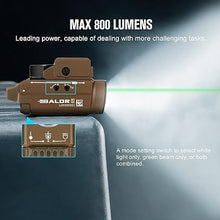 Load image into Gallery viewer, OLIGHT Baldr S 800 Lumens Compact Rail Mount Weaponlight with Green Beam and White LED Combo, Magnetic USB Rechargeable Tactical Flashlight with 1913 or GL Rail, Battery Included (Desert Tan)