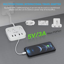 Load image into Gallery viewer, European Travel Plug Adapter, FOVAL EU UK US Power Strip with USB C and 4 USB Ports, 3 AC Outlets, Wall Mountable, 5ft Extension Cord, Compact for Travel, Cruise Ship, Home Office