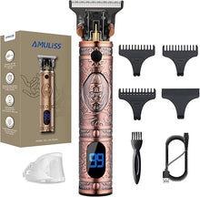 Load image into Gallery viewer, AMULISS Professional Hair Trimmer Mens Hair Clippers Zero Gapped Cordless Hair Trimmer Professional Haircut & Grooming Kit for Men Rechargeable LED Display