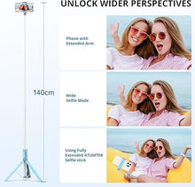 Load image into Gallery viewer, ATUMTEK 55" Selfie Stick Tripod, All-in-one Extendable Aluminum Phone Tripod with Rechargeable Bluetooth Remote for iPhone, Samsung, Google, LG, Sony and More, Fit 4.7-7 inch Smartphones, Light Blue