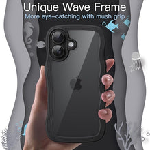 Load image into Gallery viewer, JETech Wavy Case for iPhone 16 6.1-Inch, Cute Wave Frame Curly Shape Shockproof Phone Cover for Women and Girls, Clear Hard PC Back (Black)