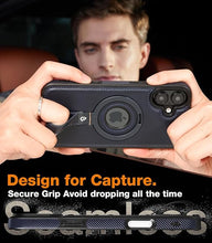 Load image into Gallery viewer, Capture Grip Strap Magnetic Stand for iPhone 16 Plus Case with Screen Protector, Protective iPhone 16 Plus Case Leather, Compatible with MagSafe, Built-in Kickstand,for Men Women, Blue