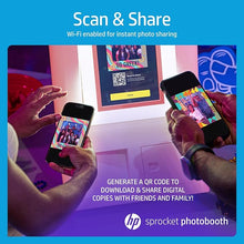 Load image into Gallery viewer, HP Sprocket Photo Booth Machine Instant Color Photo Printer - 10.1" Touchscreen, LED Ring Light - Customize w/250+ Fun Frames, Prints on 3x4 Zink Paper or Share via QR Code, Mobile Notify App -Pink
