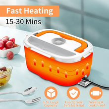 Load image into Gallery viewer, Electric Lunch Box, Food Warmer Heater 12V 24V 110V, 80W Faster Heated Lunch Box for Car/Truck/Home Portable Heating Boxes with 1.5L 304 SS Container Fork & Spoon, White+Orange