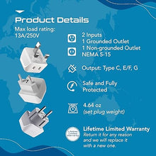 Load image into Gallery viewer, Ceptics Complete European Travel Adapter Set - 2 In 1 Usa to Europe, Germany, England, Spain, Italy, Iceland, France, (Type G, E/F, Type C) - 3 Pack, Safe Grounded Perfect for Cell Phones, Laptops