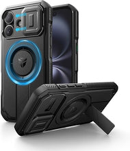 Load image into Gallery viewer, Dexnor for iPhone 16 Case with Slide Camera Cover & Adjustable Kickstand, Magnetic Rugged Shockproof Bumper Cases Heavy-Duty Magnetic Protective Cover,Black