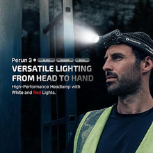 Load image into Gallery viewer, OLIGHT Perun 3 Rechargeable Headlamp Flashlight, 3000 Lumens LED Headlight with Red Light, Waterproof Head Lamp with Headband for Outdoor Camping, Hiking, Working(Black)