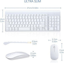 Load image into Gallery viewer, Wireless Keyboard and Mouse Ultra Slim Combo, TopMate 2.4G Silent Compact USB 2400DPI Mouse and Scissor Switch Keyboard Set with Cover, 2 AA and 2 AAA Batteries, for PC/Laptop/Windows/Mac - White