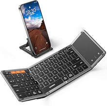 Load image into Gallery viewer, Samsers Foldable Bluetooth Keyboard with Touchpad, Full-Size Wireless Folding Keyboard with PU Leather, Portable Travel Keyboard for iOS Android Windows Mac OS, Support 3 Devices (BT5.1 x 3)
