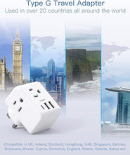 Load image into Gallery viewer, 2 Pack US to UK Ireland Travel Plug Adapter, Type G Power Plug Adapter with 3 Outlets 3 USB Ports(1USB C), European Travel Plug Adapter for USA to England London Scotland British Qatar Irish Hongkong