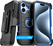 Load image into Gallery viewer, for iPhone 16 Plus Case with Belt Clip Holster & Kickstand, Screenless Protective Dual-Layer Shockproof Phone Case for iPhone 16 Plus - Black & Blue