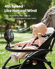 Load image into Gallery viewer, Gaiatop Baby Stroller Fan, 4000mAh Oscillating Mini Portable Fan with Light, 4 Speeds Battery Operated Small Handheld Desk Fan, 360° Rotate Flexible Tripod Clip On Fan for Car Seat Crib Travel Black