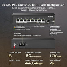 Load image into Gallery viewer, MokerLink 8 Port 2.5G PoE Switch with 10G SFP+ Slot, 8 x 2.5G Base-T Ports Compatible with 10/100/1000Mbps, IEEE8023af/at PoE 135W, Metal Unmanaged Fanless Small Network Switch