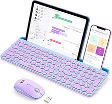 Load image into Gallery viewer, seenda Bluetooth Keyboard and Mouse for iPad, Multi-Device Bluetooth + 2.4G Wireless Keyboard Mouse with Tablet Holder for MacBook/Windows Computer, iOS/Andriod Tablet Phone, Blue & Purple