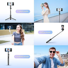 Load image into Gallery viewer, Magnetic Phone Tripod Selfie Stick, 40.9” Extendable Cell Phone Tripod Stand for iPhone 16 15 14 13 12 MagSafe Phone Case with Phone Clamp & Wireless Remote for Selfie Vlogging Video Recording-Black