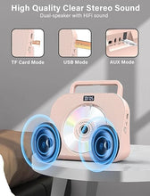 Load image into Gallery viewer, Desktop CD Player for Home with Dual Speakers,Handle, CD Player with FM Radio,Portable CD Player with Bluetooth-Sleep Sound,Remote Control, LCD Display,Support USB/TF Card/AUX/3.5mm Input (Pink)