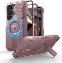 Load image into Gallery viewer, Dexnor for Samsung Galaxy S25 Case with Camera Cover & Adjustable Kickstand & Built-in Screen Protector, Magnetic Rugged Shockproof Bumper Cases Heavy-Duty Magnetic Protective Cover (2025),Peony Pink