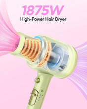 Load image into Gallery viewer, Wavytalk Professional Hair Dryer 1875W Blow Dryer Ionic Hair Dryer with Diffuser for Women with Constant Temperature, Hair Dryer with Ceramic Technology Fasting Drying Light and Quiet, Green