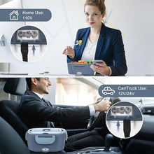 Load image into Gallery viewer, Vabaso Electric Lunch Box Food Heater, Electric Heating Lunch Boxes Lunch for Adults/Men/Truck/Car/Work, 80W 1.5L Removable 304 Stainless Steel Container, 110V/12V/24V, with Fork & Spoon