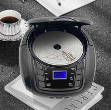 Load image into Gallery viewer, LONPOO Portable Boombox - CD Player, Bluetooth, USB, MP3, AUX, FM Radio, Portable, Built-in Stereo Speakers, Carrying Handle, LCD Display, Black