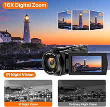 Load image into Gallery viewer, 5K Video Camera Camcorder UHD 48MP WiFi Vlogging Camera for YouTube IR Night Vision Anti-Shake 16X Digital Zoom 3” Touch Screen Camera with Microphone,Handheld Stabilizer,Lens Hood,Remote,Batteries