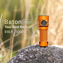 Load image into Gallery viewer, OLIGHT BatonTurbo EDC Rechargeable Flashlight 1000 Lumens, Compact Dual-Switches LED Bright Pocket Flashlights with 510 Meters Long Throw for Search, Rescue and Emergency (Orange)