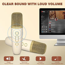 Load image into Gallery viewer, IROO Mini Karaoke Machine with 2 Wireless Microphone,Bluetooth Speaker for Kids and Adults,Gifts for Girls and Boys 4, 5, 6, 7, 8, 9, 10,12+Year Old Toys Birthday Party Home (Beige)
