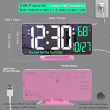 Load image into Gallery viewer, KOSUMOSU Pink Digital Clock 6.7in Desk Clock with Dual Alarm Clock, Dimming, 12/24h, Date, Day of Week, Temp, Digital LED Clock, Alarm Clock for Table, Digital Calendar Table Clocks for Bedrooms