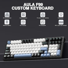 Load image into Gallery viewer, AULA F99 Wireless Mechanical Keyboard,Tri-Mode BT5.0/2.4GHz/USB-C Hot Swappable Custom Keyboard,Pre-lubed Linear Switches,Gasket Structure,RGB Backlit Gaming Keyboards for PC/Tablet/Xbox/PS4/PS5