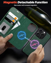 Load image into Gallery viewer, OCASE for iPhone 16 Pro Case Detachable Wallet Case with Card Holder, 2 in 1 Pu Leather Flip Folio with RFID Blocking Stand Wrist Strap Shockproof Phone Cover 6.3 Inch 2024, Blackish Green