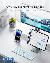 Load image into Gallery viewer, Samsers Bluetooth Foldable Keyboard, Wireless Portable Folding Keyboard, Full-Size Ultra-Slim Rechargeable Keyboard Connect Up to 3 Devices for iOS Android Windows Phone Tablet and Laptop, Blue