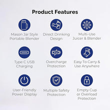 Load image into Gallery viewer, Personal Portable Blender For Shakes & Smoothies, Leakproof & Stylish Portable Mason Jar Shaker, Rechargeable Mini Blender with 10-Blade Blending System 14oz, Dark Blue