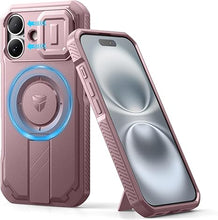Load image into Gallery viewer, Dexnor for iPhone 16 Case with Slide Camera Cover & Adjustable Kickstand, Magnetic Rugged Shockproof Bumper Cases Heavy-Duty Magnetic Protective Cover,Peony Pink